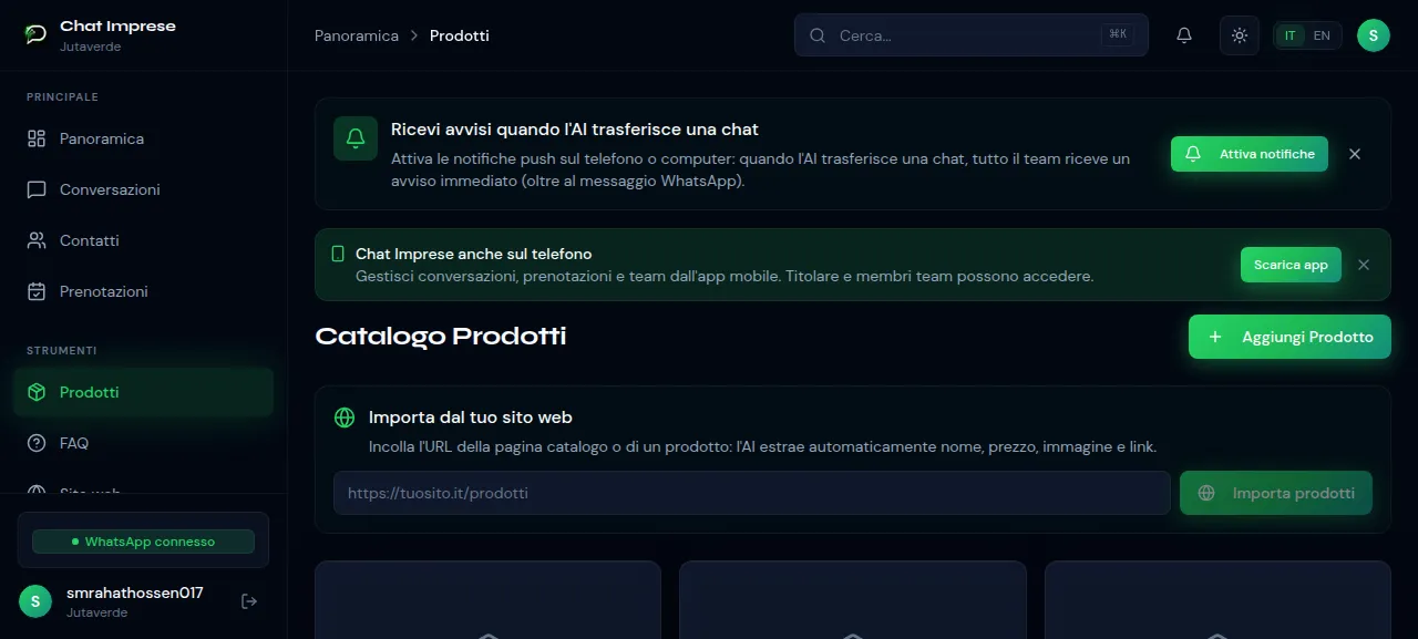 Catalogo Prodotti ChatImprese - prodotti digitali su WhatsApp con foto, prezzi e descrizioni