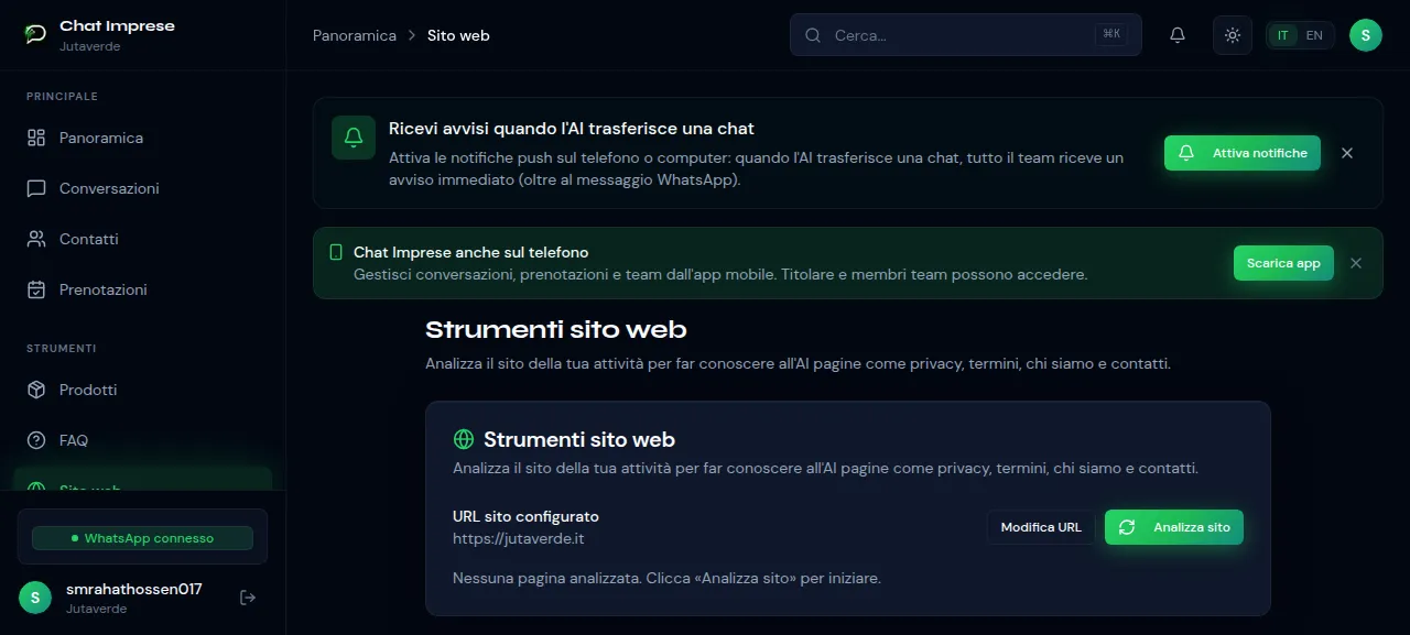Widget Webchat di ChatImprese — strumenti sito web per aggiungere chat AI