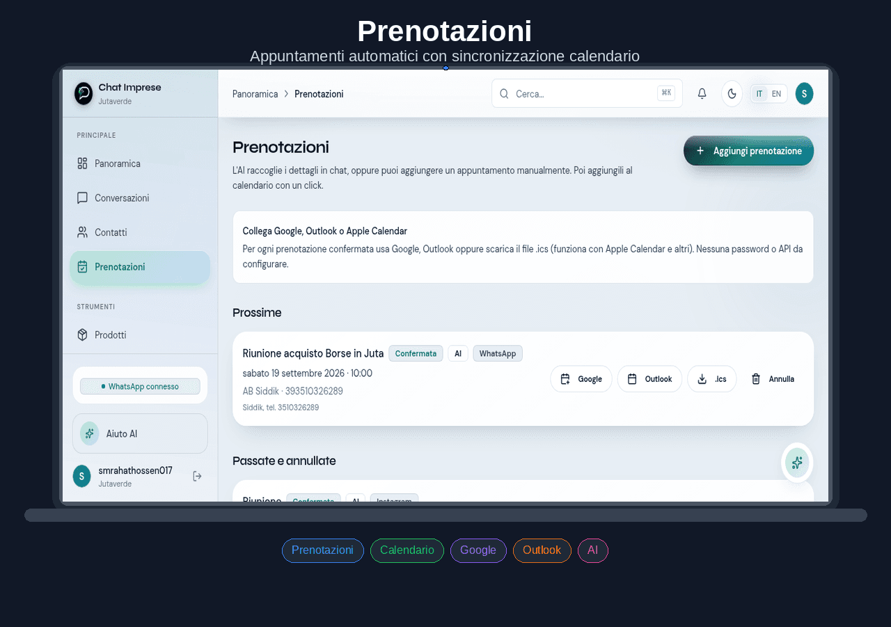 Sistema Prenotazioni ChatImprese — calendario appuntamenti via WhatsApp AI